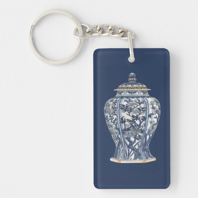 Blue & White Porcelain Vase by Vision Studio Key Ring (Front)
