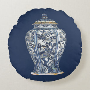 Blue & White Porcelain Vase by Vision Studio Round Cushion