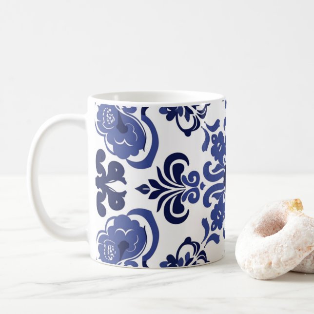 Blue White Portuguese Azulejo Bridesmaid Gift Mug (With Donut)