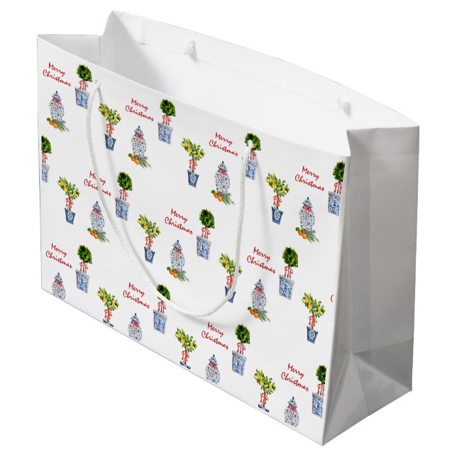 Blue & White Pottery Christmas Gift bag (Back Angled)