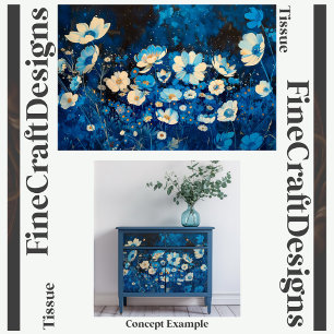 Blue & White Pretty Floral Decoupage Right 143 Tissue Paper