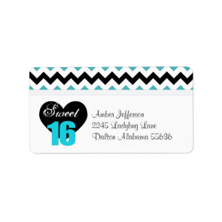 Blue & White Print Sweet 16 Address Labels