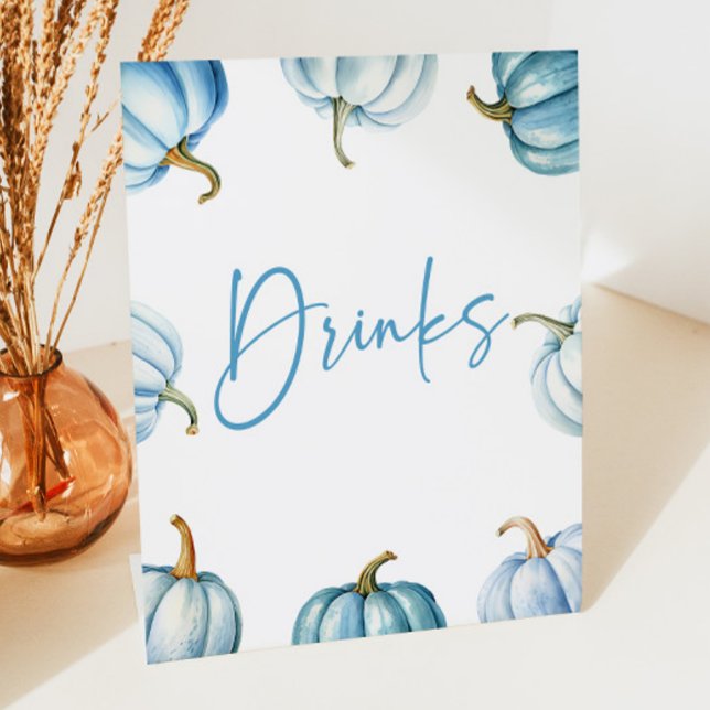 Blue White Pumpkin Fall Autumn Drinks Party Pedestal Sign (Creator Uploaded)