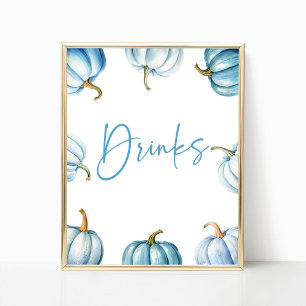 Blue White Pumpkin Fall Autumn Drinks Party Sign