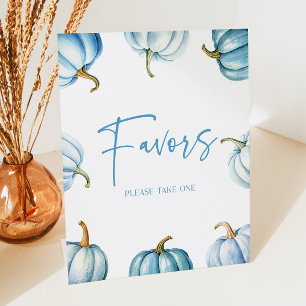 Blue White Pumpkin Fall Autumn Party Favours Pedestal Sign