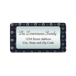 Blue White Purple and Green Star of David Menorah Label