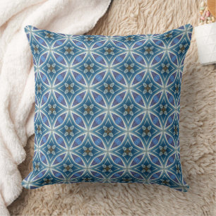 Blue White & Purple Geometric Kaleidoscope Pattern Cushion