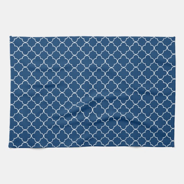 Blue White Quatrefoil Kitchen Cloth Towel (Horizontal)