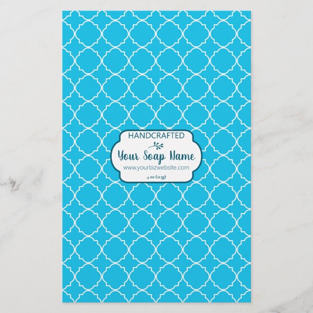 Blue & White Quatrefoil Soap Wrap Paper (Front)