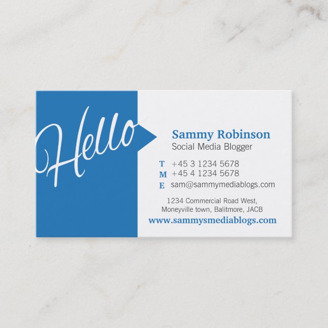 Blue white quote social media business card (Front)