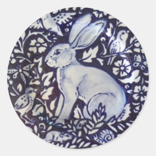 Blue White Rabbit Bird Floral Sticker Dedham Navy