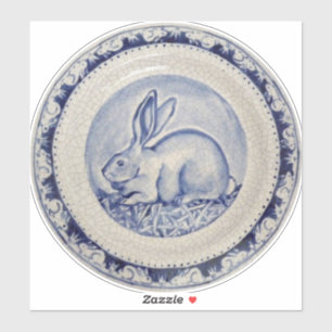 Blue & White Rabbit Bunny Delft Dedham Round