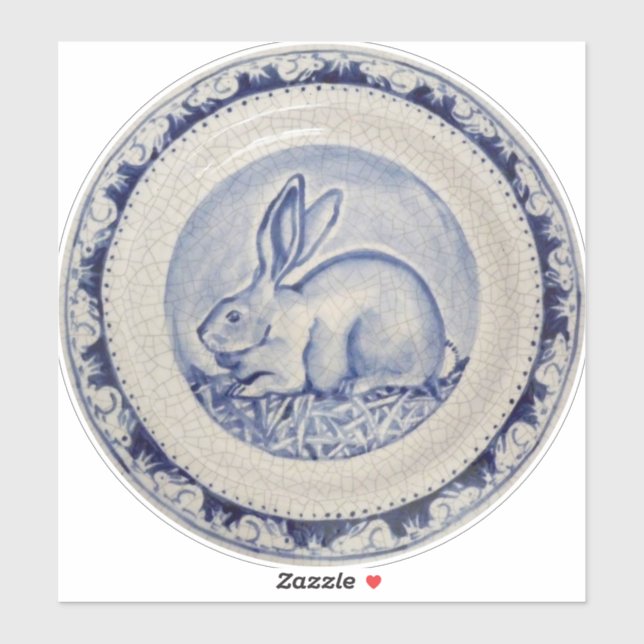 Blue & White Rabbit Bunny Delft Dedham Round (Sheet)