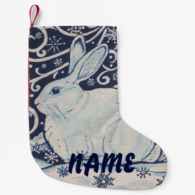 Blue & White Rabbit Christmas Stocking Personalise (Front)