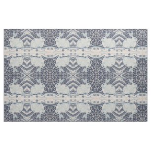 Blue White Rabbit Designer Fabric Winter Christmas
