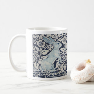 Blue & White Rabbit Painting Woodland Floral Berry Coffee Mug