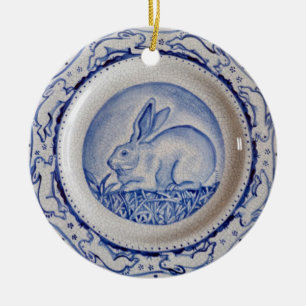 Blue & White Rabbit Pottery Dedham Delft Custom Ce Ceramic Ornament