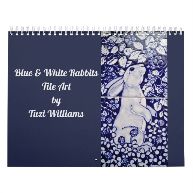 Blue & White Rabbit Tile Art Calendar Cobalt Navy (Cover)