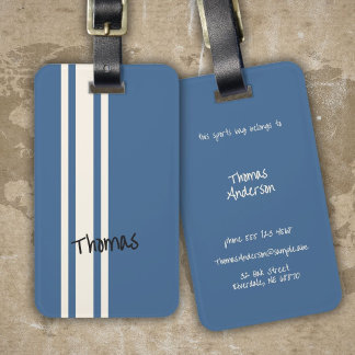 Blue White Racing Stripes Stylish Name Blue Luggage Tag