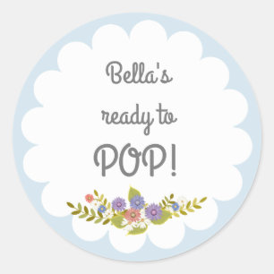 Blue White Ready to POP Baby Shower Sticker