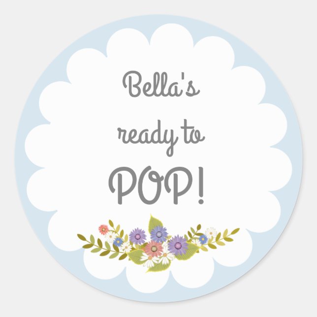 Blue White Ready to POP Baby Shower Sticker (Front)