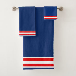 Blue White & Red Bath Towel Set