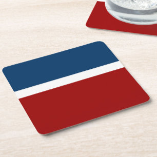 Blue White Red Colour Block Style Design  Square Paper Coaster