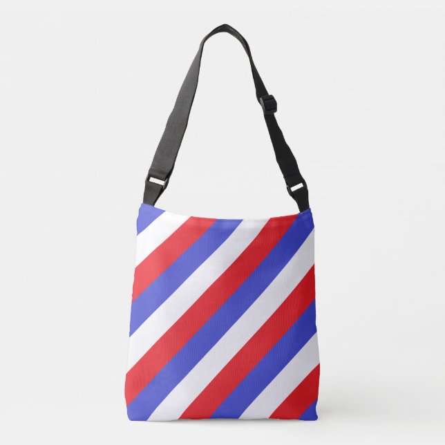 Blue White Red Diagonal Stripes Crossbody Bag (Front)