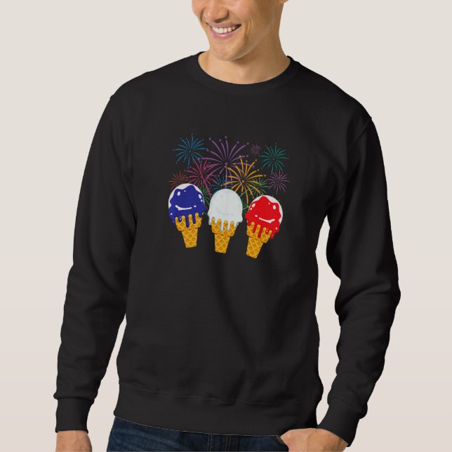 Blue White Red Ice Cream Cone Us Flag 4th Of July  Sweatshirt (Front)