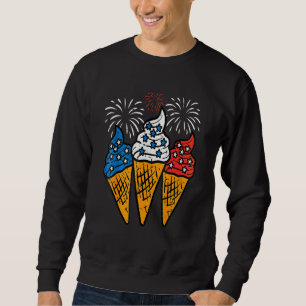 Blue White Red Ice Cream Cone Us Flag 4th Of July Sweatshirt