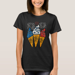 Blue White Red Ice Cream Cone Us Flag 4th Of July T-Shirt