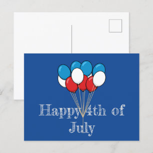 Blue White Red Patriotic Balloons   Personalise Holiday Postcard