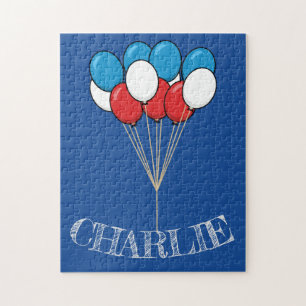 Blue White Red Patriotic Balloons Personalise Jigsaw Puzzle