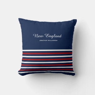 Blue, White, Red Striped Personalizable Nautical  Cushion
