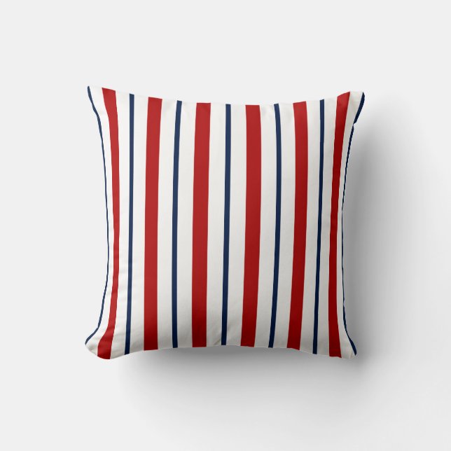 Blue, White, Red Stripes Nautical Cushion (Front)