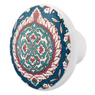 Blue White Red Teal Oriental Azulejo Pattern Ceramic Knob