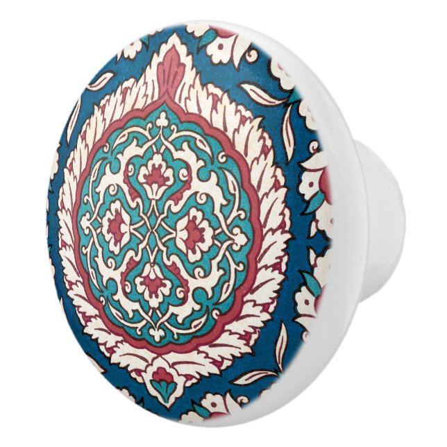 Blue White Red Teal Oriental Azulejo Pattern Ceramic Knob (Right)