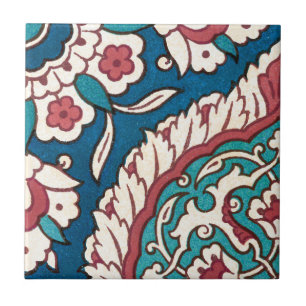 Blue White Red Teal Oriental Azulejo Pattern Ceramic Tile
