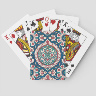 Blue White Red Teal Oriental Azulejo Pattern Playing Cards