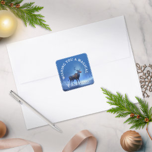 Blue White Reindeer Wonderland Christmas  Square Sticker