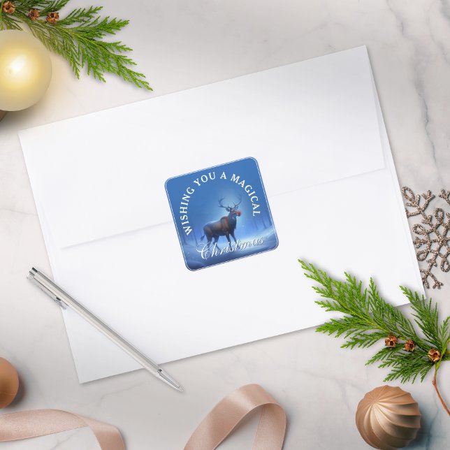 Blue White Reindeer Wonderland Christmas  Square Sticker (Creator Uploaded)