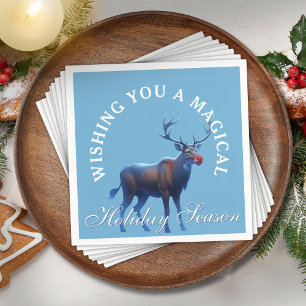 Blue White Reindeer Wonderland Holiday Party Napkin