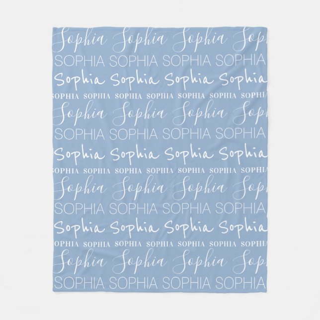 Blue White Repeating Personalised Name Custom Fleece Blanket (Front)