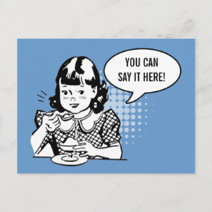 Blue White Retro Girl Eating Ice Cream Fun Card