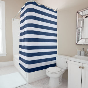 Blue & White Ribbed Stripes Shower Curtain