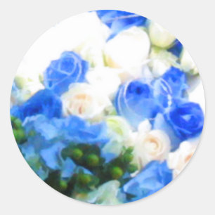 Blue & White Rose Wedding Envelope Seal Sticker