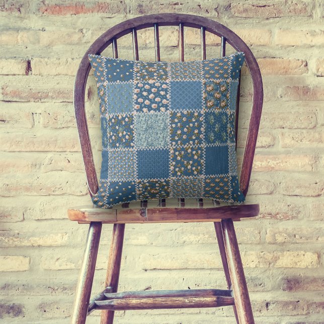 Blue White Roses Patchwork Quilt Pattern Cushion (Creator Uploaded)