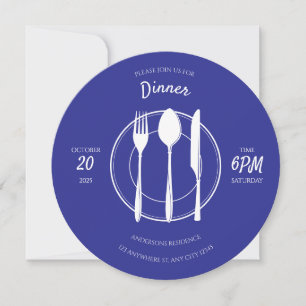 Blue White Round Dinner Invitation