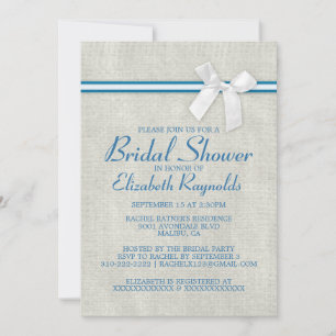 Blue White Rustic Burlap Bridal Shower Invitations