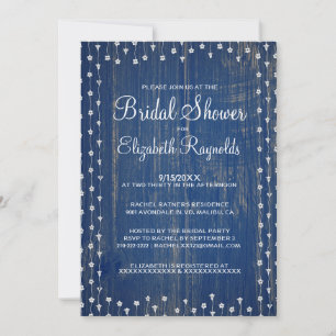 Blue White Rustic Country Bridal Shower Invitation